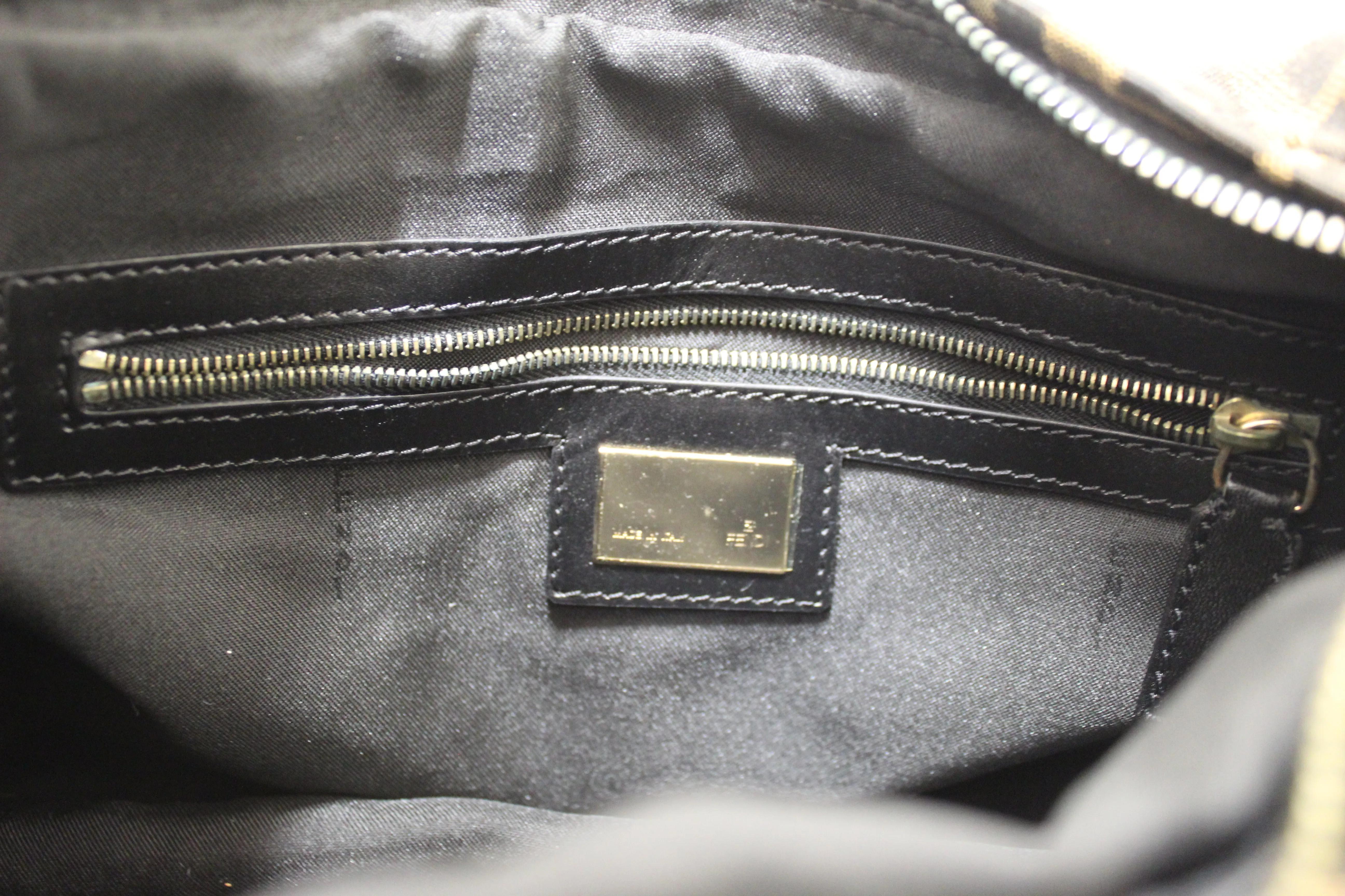 Authentic Fendi Brown Tobacco Zucca Print Canvas Hobo Bag