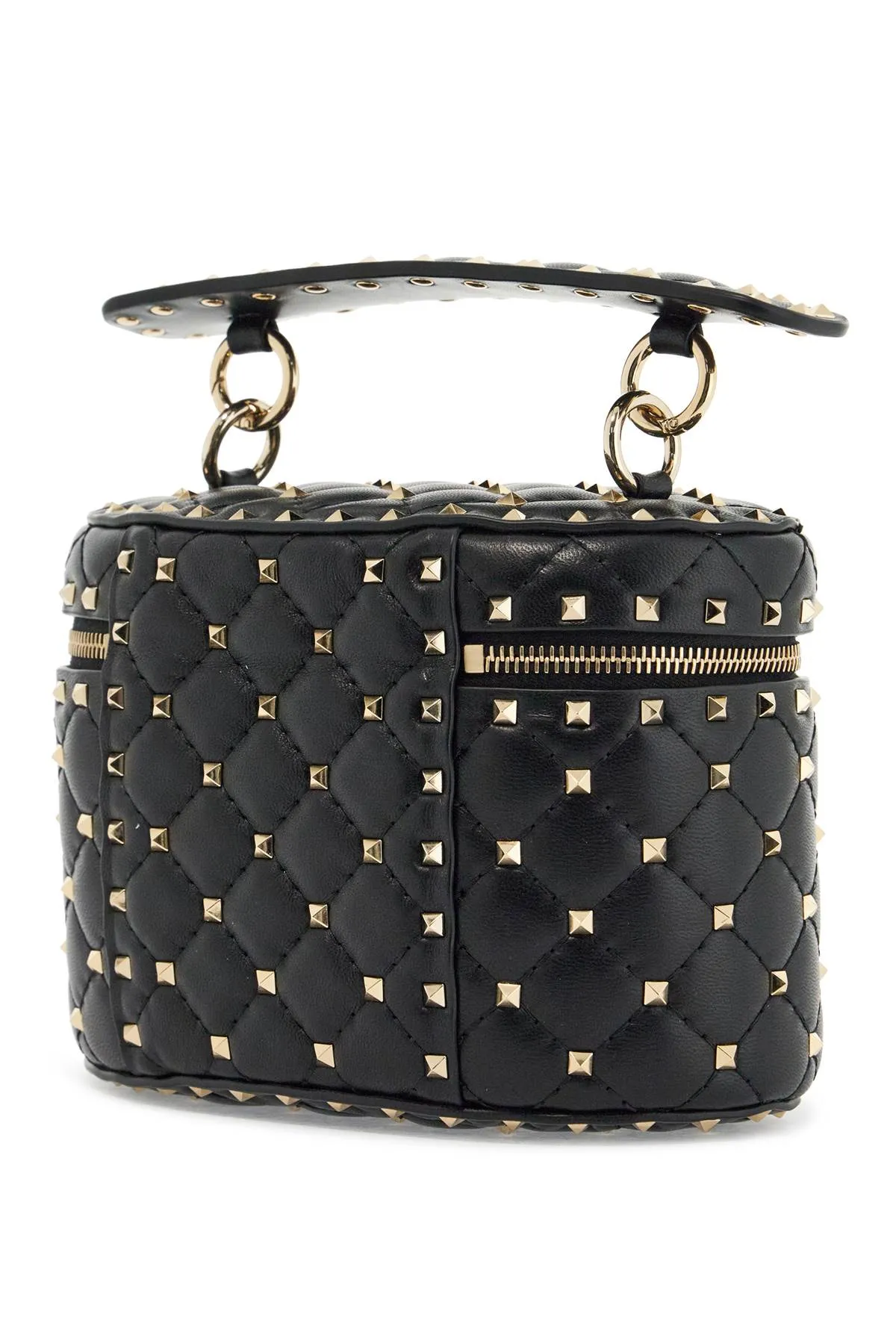 Black Quilted Leather Cylindrical Vanity Bag With Chain