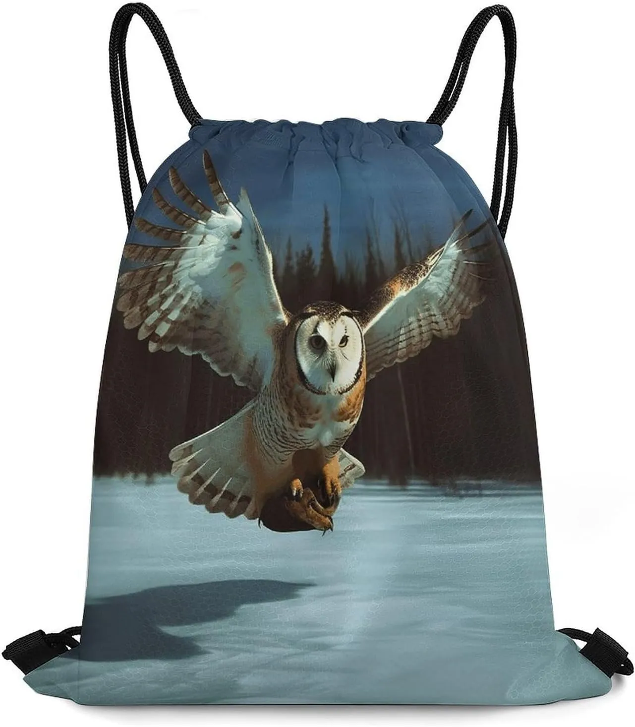 Drawstring Backpack Bag,Flying Owl Print Drawstring Backpacks,Sports Gym Backpack with Mesh Pocket String Bag for Women Men