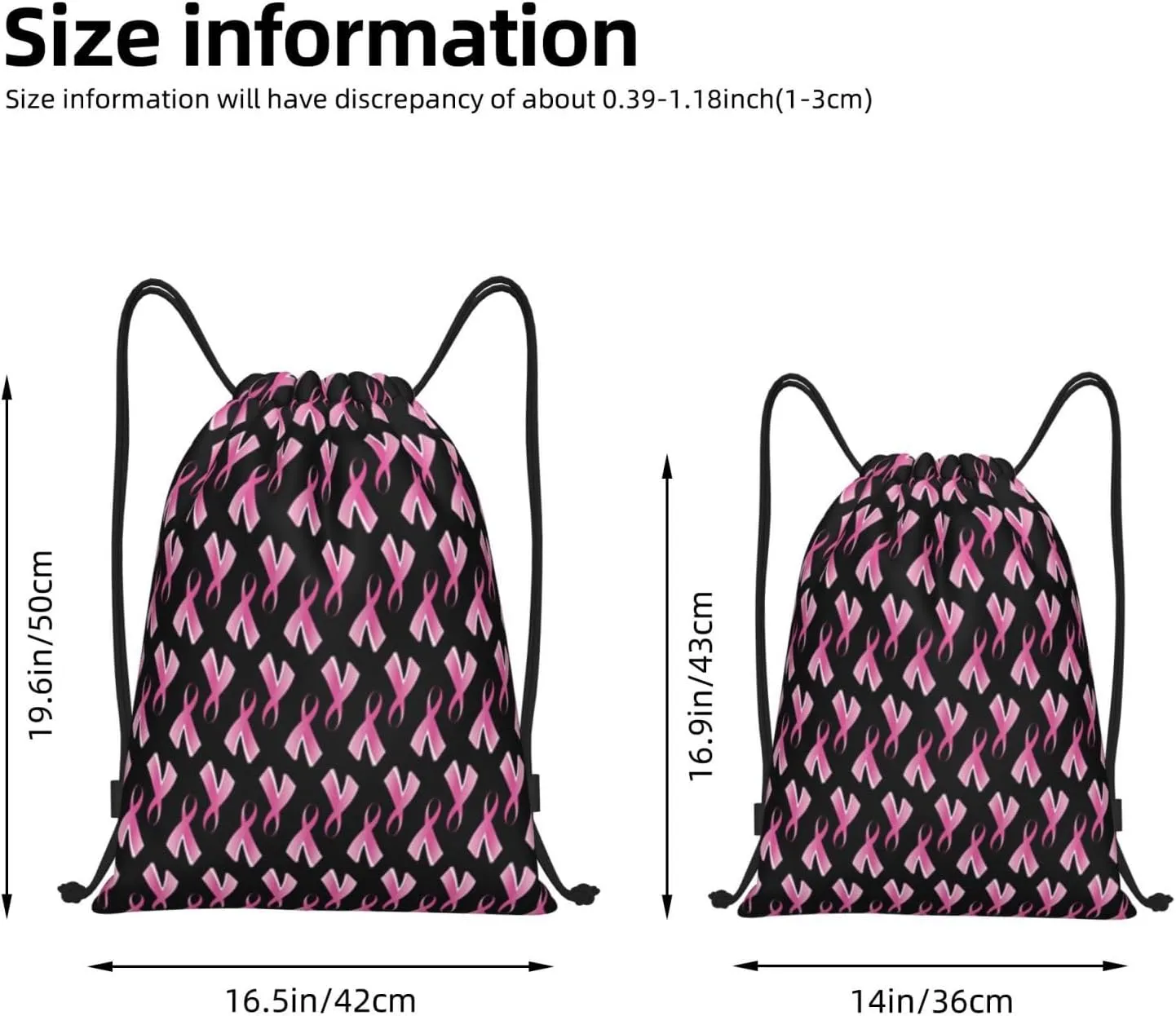 Drawstring BackPacks with Pocket Breast Cancer Print Sports Gym Bag