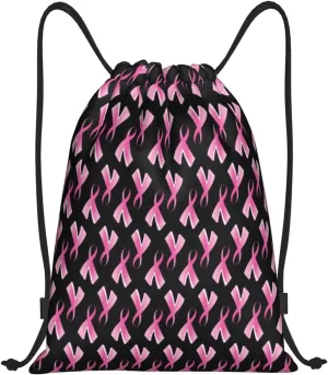Drawstring BackPacks with Pocket Breast Cancer Print Sports Gym Bag