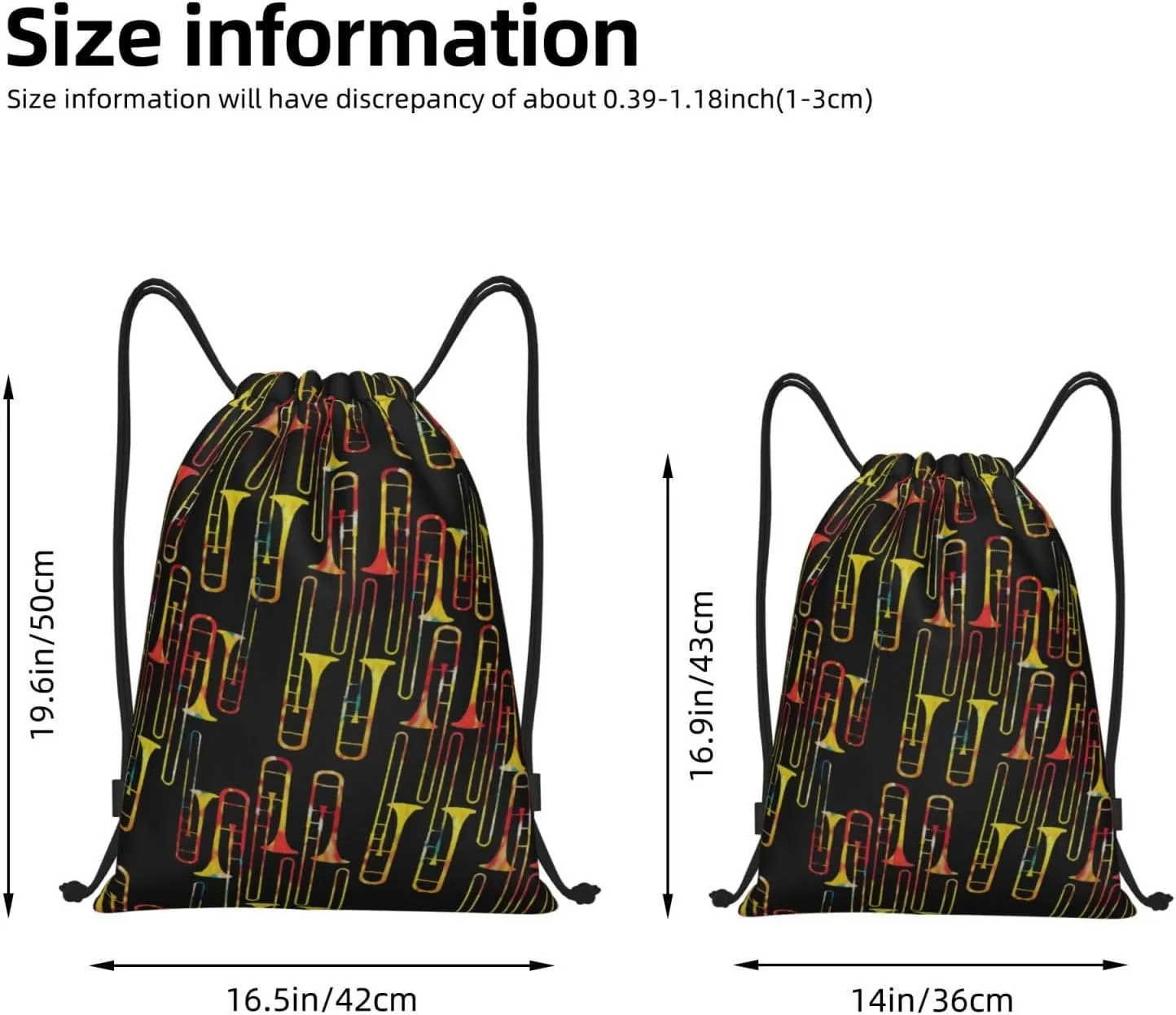 Drawstring BackPacks with Pocket Colorful Trombones Sports Gym Bag
