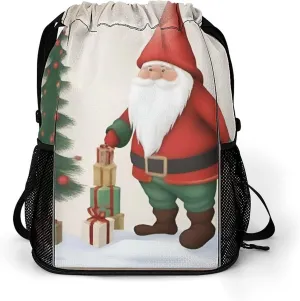 Drawstring Gym Bag,Cute Christmas Traditiona Print Drawstring Backpack,Sports Gym Backpack with Mesh Pocket String Bag for Women Men