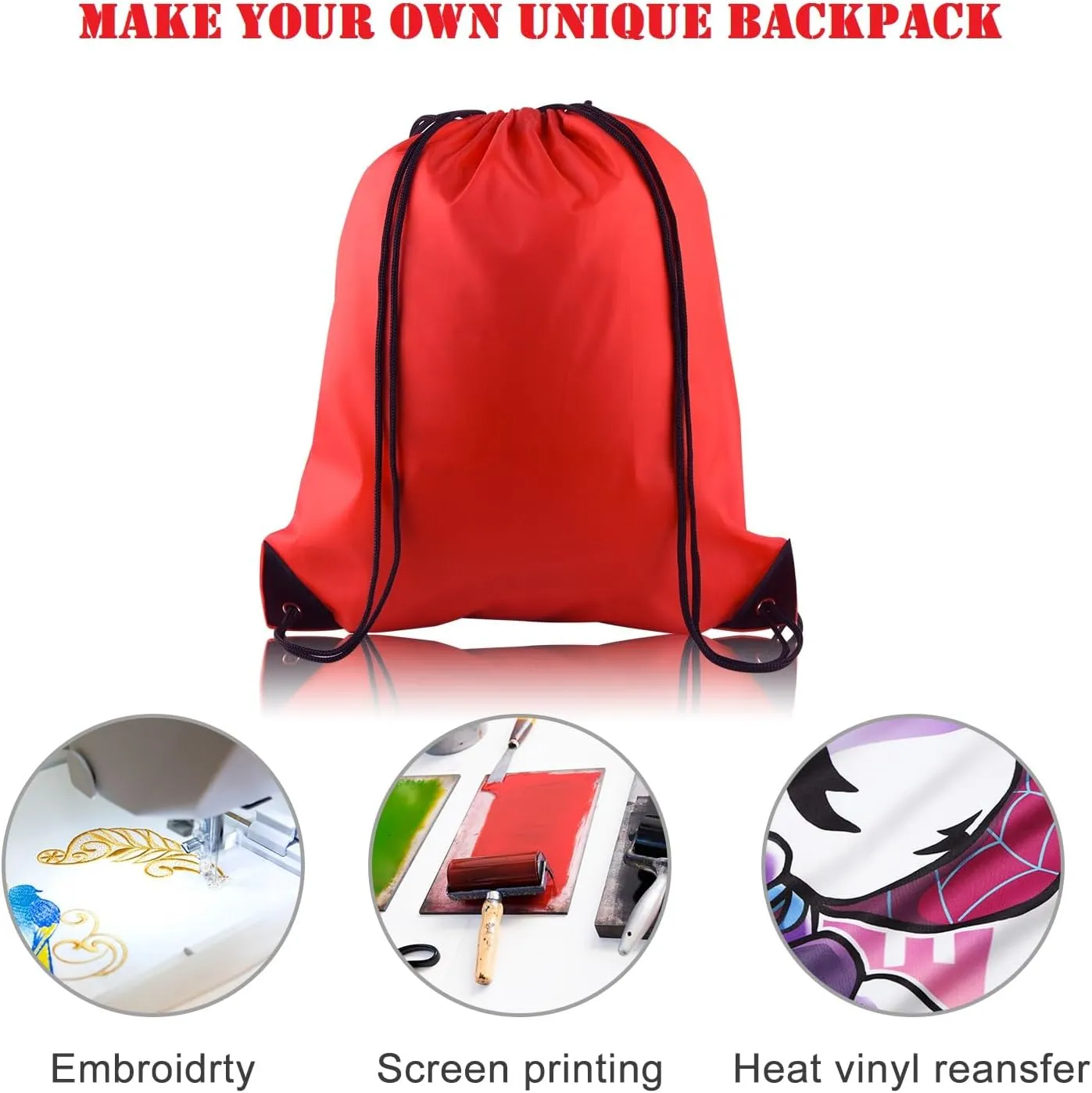 FEPITO 22 Pack Drawstring Bags String Backpack Bulk School Backpacks for Gym Traveling (Red)