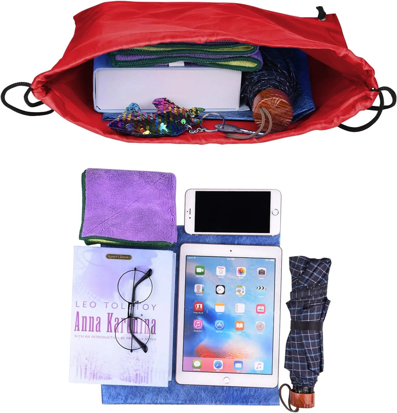 FEPITO 22 Pack Drawstring Bags String Backpack Bulk School Backpacks for Gym Traveling (Red)