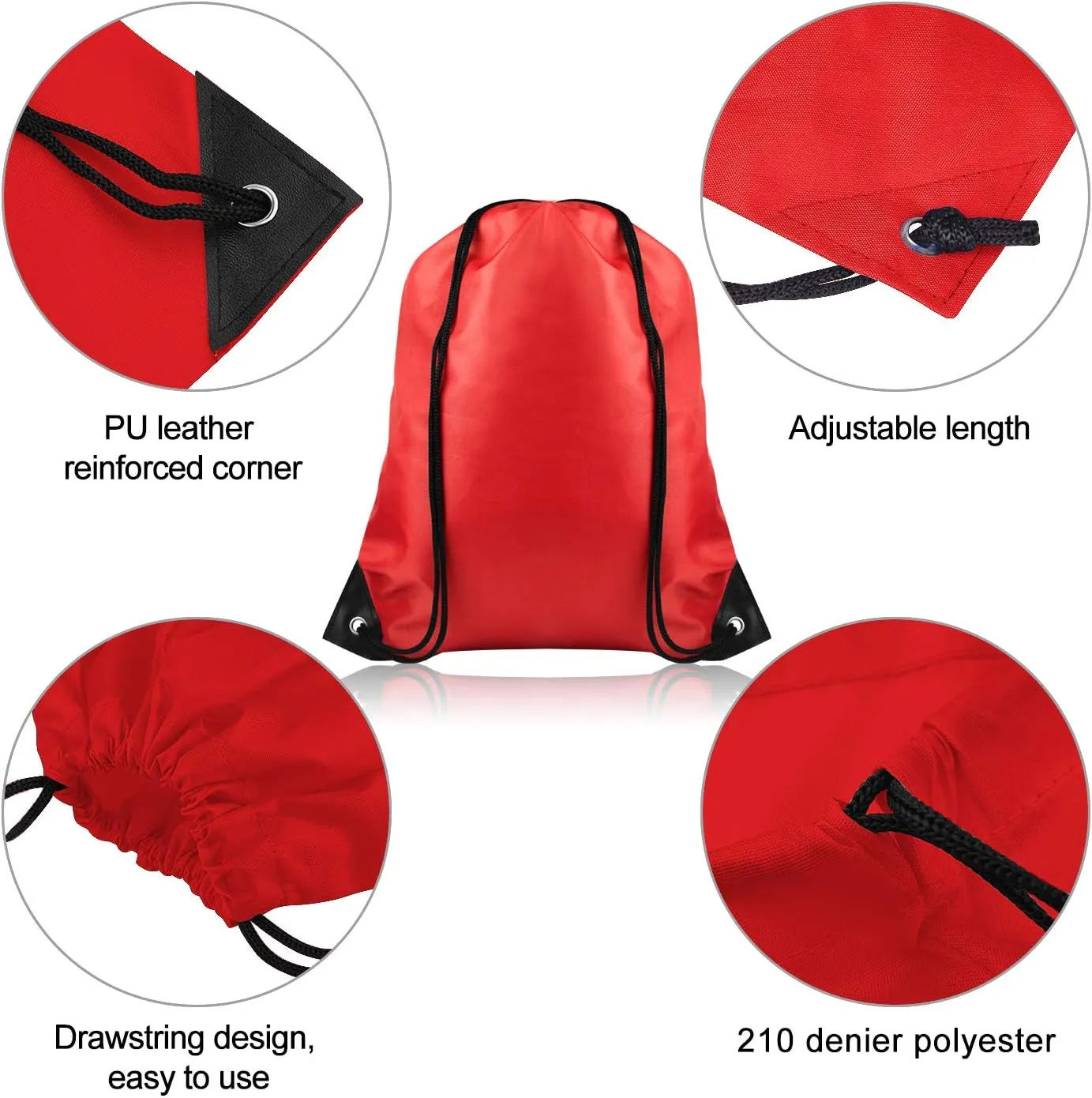 FEPITO 22 Pack Drawstring Bags String Backpack Bulk School Backpacks for Gym Traveling (Red)