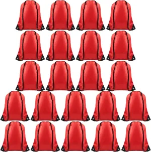 FEPITO 22 Pack Drawstring Bags String Backpack Bulk School Backpacks for Gym Traveling (Red)