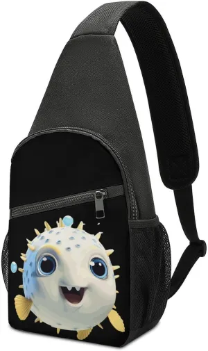 Puffer Fish Small Sling Bag Crossbody Bags Casual Chest Bag Daypack for Travel Sports Hiking