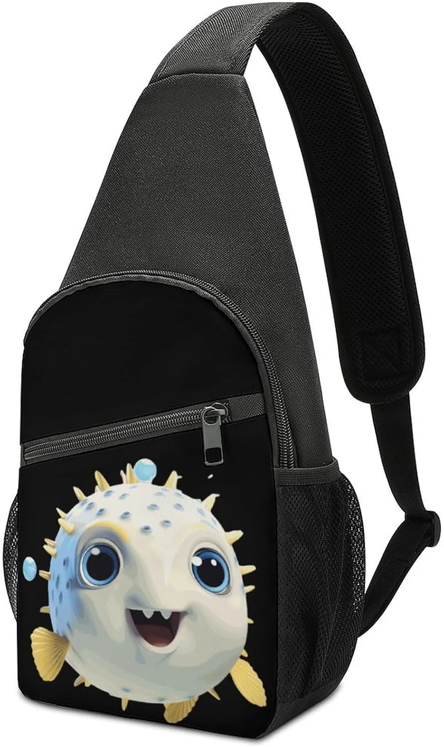 Puffer Fish Small Sling Bag Crossbody Bags Casual Chest Bag Daypack for Travel Sports Hiking
