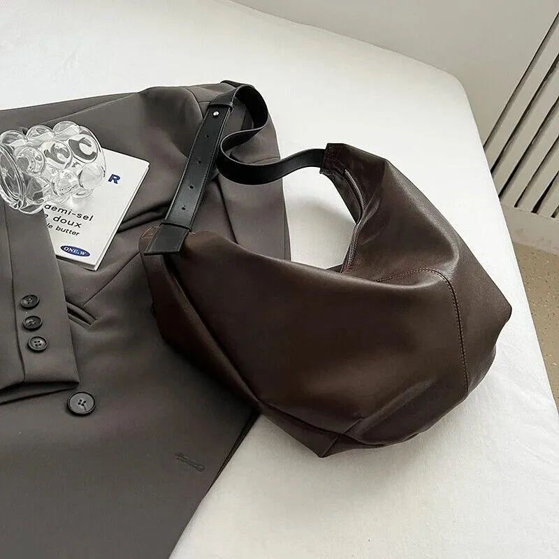 Shoulder Hobo Bags Leather Women's Large Zipper Soft Adjustable Strap Handbags