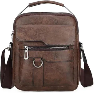 Small Leather Messenger Bag Chest Bag Travel Bag, Mini Crossbody Bag Shoulder Bag for Men Women Multi Pocket Purses