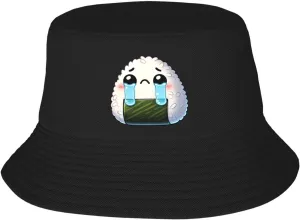 Unisex Bucket Hats for Sushi Cute Rice Balls Crying Sun Beach Hat Wide Brim Summer Fisherman's Caps UPF 50  Black
