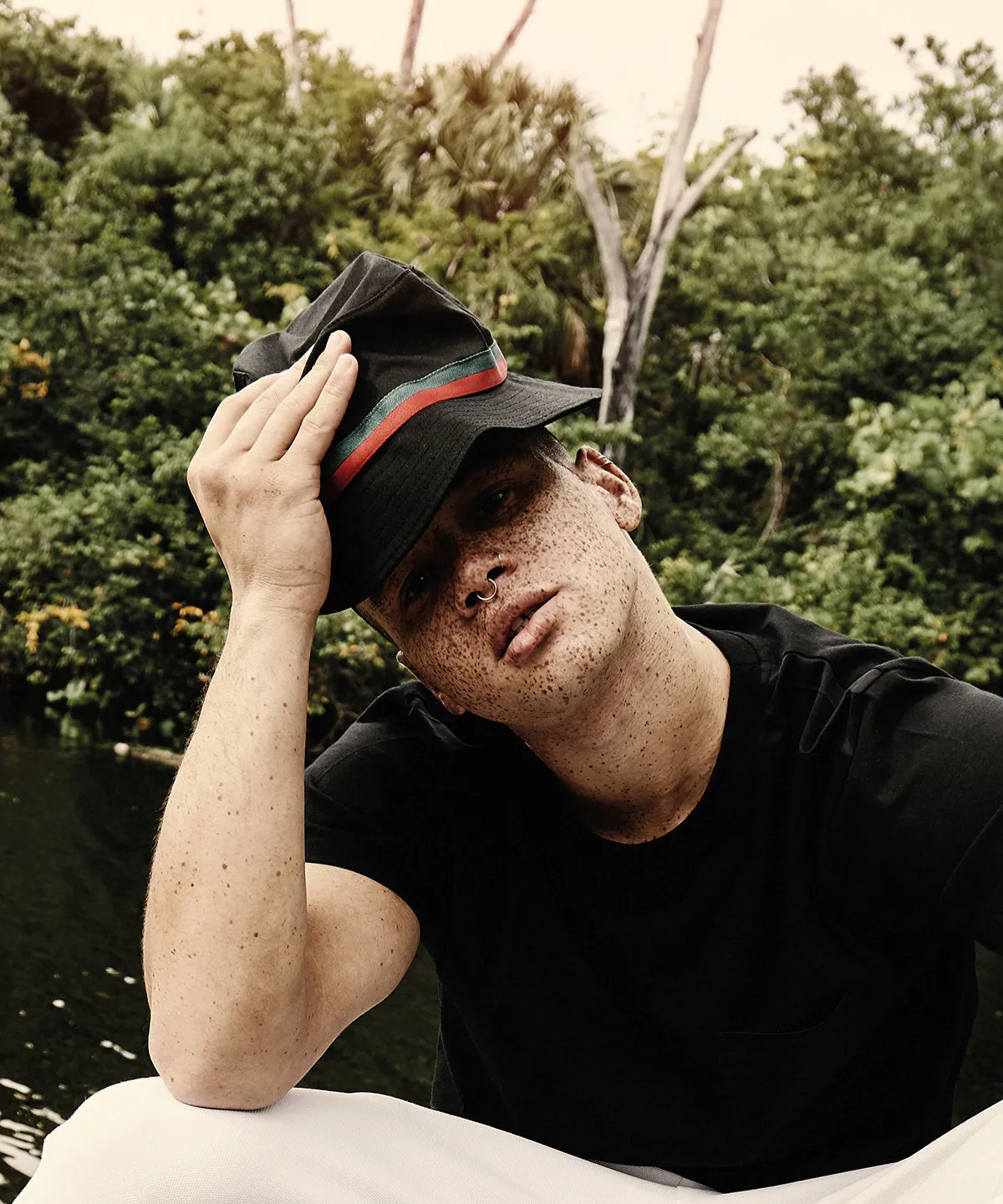 White/Fire Red/Green - Stripe bucket hat (5003S)